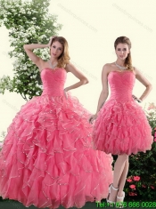 Classical Strapless Paillette Quince Dresses in Rose Pink for 2015