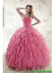 Classical Strapless Paillette Quince Dresses in Rose Pink for 2015