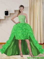 Classical Strapless Spring Green Quince Dress with Beading and Ruffles