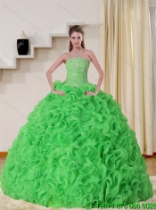 Classical Strapless Spring Green Quince Dress with Beading and Ruffles