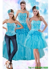 Classical Teal Quince Dresses with Embroidery and Pick Ups