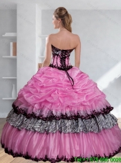 Classical Zebra Printed Strapless Quinceanera Dress with Pick Ups and Embroidery