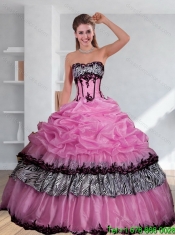Classical Zebra Printed Strapless Quinceanera Dress with Pick Ups and Embroidery
