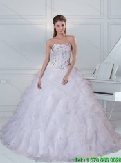 Detachable and Best Sweetheart White Quinceanera Dress with Ruffles and Beading