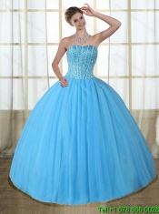 Detachable Baby Blue Strapless 2015 Quinceanera Dress with Beading
