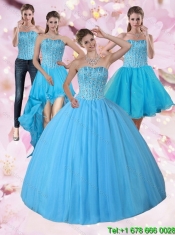 Detachable Baby Blue Strapless 2015 Quinceanera Dress with Beading