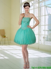 Fashionable Apple Green Strapless Quince Dress with Appliques and Beading for 2015