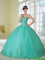 Fashionable Apple Green Strapless Quince Dress with Appliques and Beading for 2015