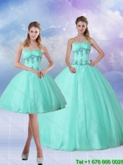 Perfect Apple Green 2015 Quince Dress with Appliques and Beading