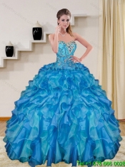 Popular Beading and Ruffles Baby Blue Sweet 15 Dresses for 2015