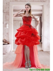 Pretty Red Quinceanera Dresses with Appliques and Pick Ups for 2015