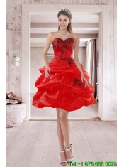 Pretty Red Quinceanera Dresses with Appliques and Pick Ups for 2015