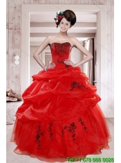 Pretty Red Quinceanera Dresses with Appliques and Pick Ups for 2015