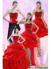 Pretty Red Quinceanera Dresses with Appliques and Pick Ups for 2015