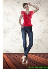 Red Sweetheart Quince Dresses with Ruffles and Beading for 2015