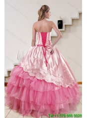 Strapless Pink 2015 Cute Quinceanera Dresses with Embroidery and Ruffles