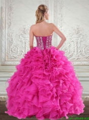 Sweetheart Hot Pink 2015 Quinceanera Gown with Beading and Ruffles