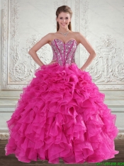 Sweetheart Hot Pink 2015 Quinceanera Gown with Beading and Ruffles