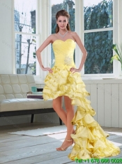 Yellow Beaded and Ruffled Sweetheart Quinceanera Dress for 2015