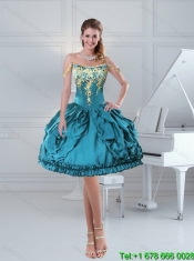 2015 Cheap Teal Off The Shoulder Sweet 15 Dress with Embroidery and Pick Ups
