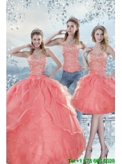 2015 Cheap Unique Watermelon Quinceanera Dresses with Beading