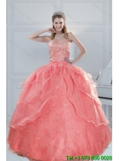 2015 Cheap Unique Watermelon Quinceanera Dresses with Beading