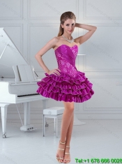 2015 Classical Fuchsia Quince Dress with Beading and Ruffled Layers