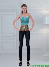 2015 Classical Leopard Print Baby Blue Quinceanera Dresses with Brush Train and Beading