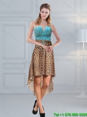 2015 Classical Leopard Print Baby Blue Quinceanera Dresses with Brush Train and Beading