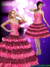 2015 Classical Printed Sweetheart Ruffled Quinceanera Dresses in Hot Pink