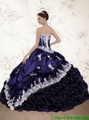 2015 Classical Red Strapless Appliques Quinceanera Dresses with Rolling Flowers