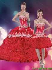 2015 Classical Red Strapless Appliques Quinceanera Dresses with Rolling Flowers