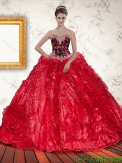 2015 Classical Red Sweetheart Luxurious Quinceanera Dresses with Beading and Ruffles