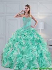 2015 Classical Sweetheart Quinceanera Dresses in Apple Green with Ruffles and Beading