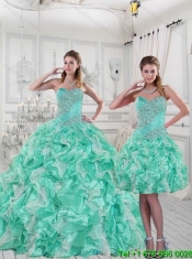 2015 Classical Sweetheart Quinceanera Dresses in Apple Green with Ruffles and Beading