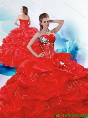 2015 Classical Sweetheart Red Quinceanera Dresses with Beading