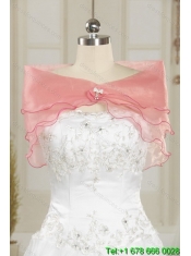 2015 Classical Watermelon Quinceanera Dress with Ruffled Layers and Appliques