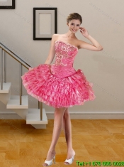 2015 Classical Watermelon Quinceanera Dress with Ruffled Layers and Appliques