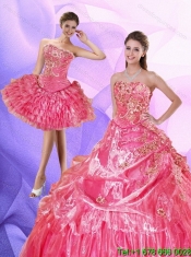 2015 Classical Watermelon Quinceanera Dress with Ruffled Layers and Appliques