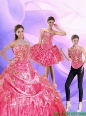 2015 Classical Watermelon Quinceanera Dress with Ruffled Layers and Appliques