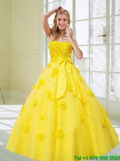 2015 Decent Rolling Flowers and Bowknot Yellow Cheap Dresses for Quince