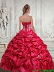 2015 Elegant Appliques and Pick Ups Red Sweet 16 Dress