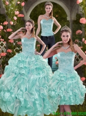 2015 Elegant Aqual Blue Quinceanera Dresses with Beading and Ruffles