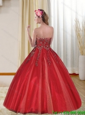 2015 Elegant Burgundy Quinceanera Dresses with Appliques