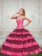 2015 Elegant Hot Pink Strapless Quinceanera Dresses with Beading and Ruffled Layers