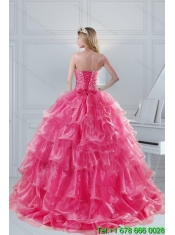 2015 Elegant Pink Strapless Sweet 15 Dresses with Beading and Ruffles