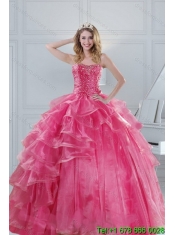 2015 Elegant Pink Strapless Sweet 15 Dresses with Beading and Ruffles