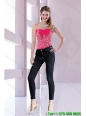 2015 Elegant Strapless Hot Pink Dresses for Quince with Appliques