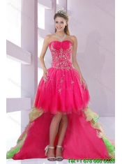 2015 Elegant Strapless Hot Pink Dresses for Quince with Appliques