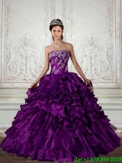 2015 Elegant Strapless Quinceanera Dress with Embroidery and Ruffles